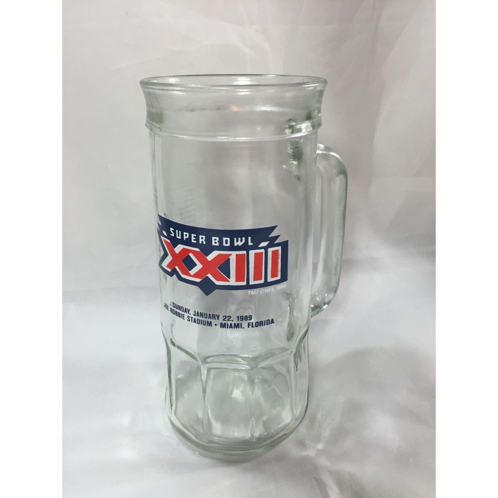 Vintage 1989 NFL Super Bowl XXIII Glass Beer Stein Mug Joe Robbie Stadium Miami